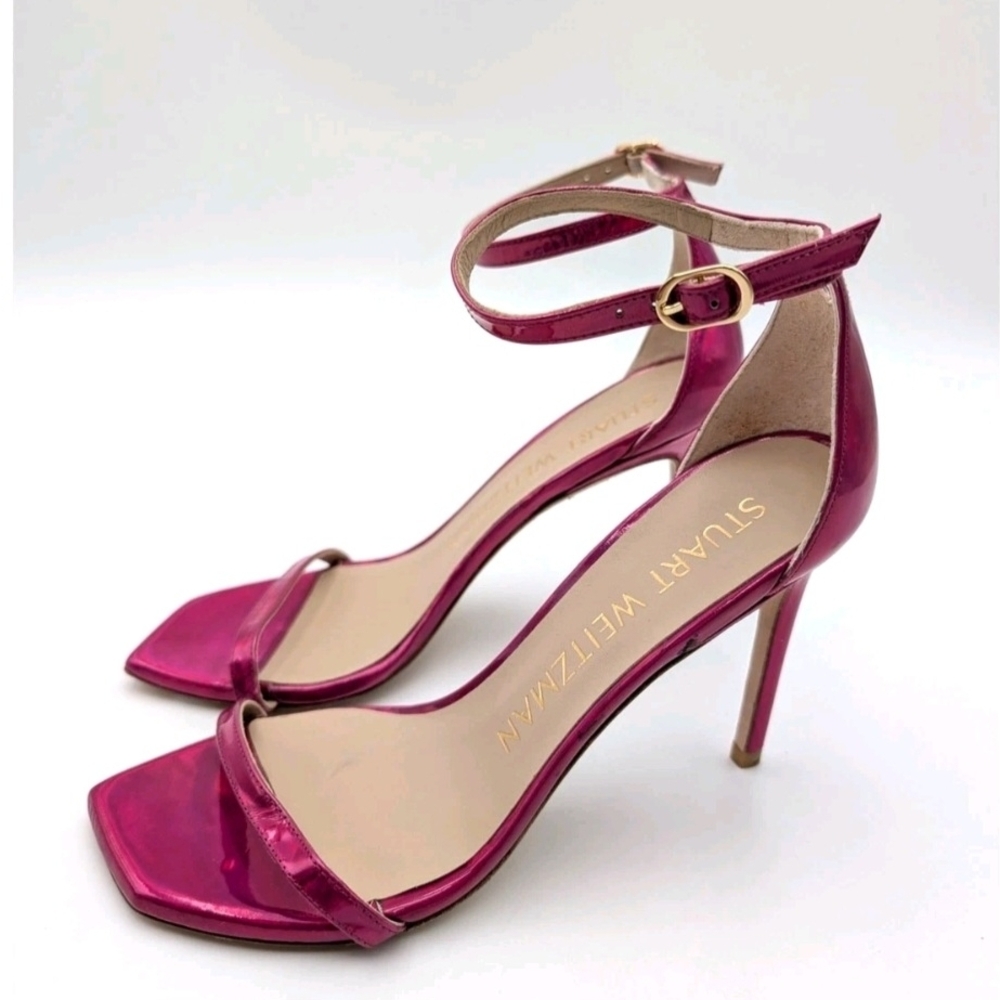 Stuart Weitzman Fuchsia Ankle Strap Nudistcurve Stiletto Heels US 6.5B EU 37